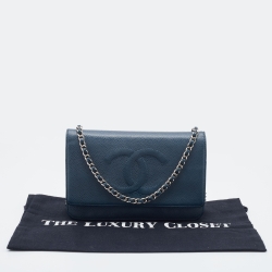 Chanel Blue Caviar Leather Wallet On Chain