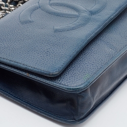Chanel Blue Caviar Leather Wallet On Chain