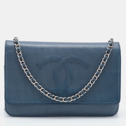 Chanel Blue Caviar Leather Wallet On Chain