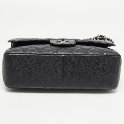 Pre Owned Chanel Black Quilted Caviar Leather Jumbo Classic Double Flap Bag