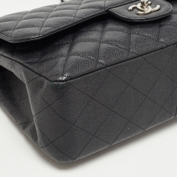 Pre Owned Chanel Black Quilted Caviar Leather Jumbo Classic Double Flap Bag
