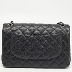 Pre Owned Chanel Black Quilted Caviar Leather Jumbo Classic Double Flap Bag