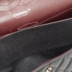 Pre Owned Chanel Black Quilted Caviar Leather Jumbo Classic Double Flap Bag