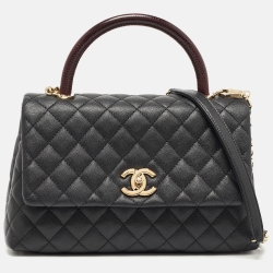 Chanel Black Quilted Caviar Leather and Lizard Embossed Small Coco