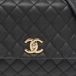 Pre Owned Chanel Black Quilted Caviar Leather and Lizard Embossed Small Coco Top Handle Bag