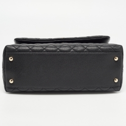 Pre Owned Chanel Black Quilted Caviar Leather and Lizard Embossed Small Coco Top Handle Bag