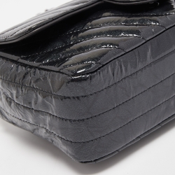 Pre Owned Chanel Dark Grey Patent Leather Single Flap Small Shoulder Bag