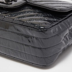 Pre Owned Chanel Dark Grey Patent Leather Single Flap Small Shoulder Bag