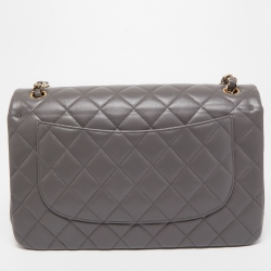 Pre Owned Chanel Grey Quilted Leather Jumbo Classic Double Flap Bag