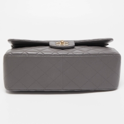 Pre Owned Chanel Grey Quilted Leather Jumbo Classic Double Flap Bag