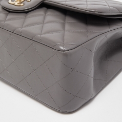 Pre Owned Chanel Grey Quilted Leather Jumbo Classic Double Flap Bag