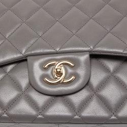 Pre Owned Chanel Grey Quilted Leather Jumbo Classic Double Flap Bag