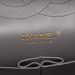 Pre Owned Chanel Grey Quilted Leather Jumbo Classic Double Flap Bag