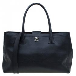 Pre Owned Chanel Black Leather Cerf Shopper Tote