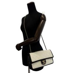 Chanel White/Black Lambskin vintage flap bag
