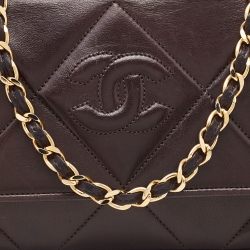 Pre Owned Chanel Brown Quilted Leather Vintage Flap Shoulder Bag