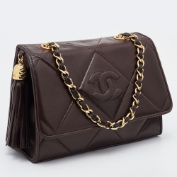 Pre Owned Chanel Brown Quilted Leather Vintage Flap Shoulder Bag