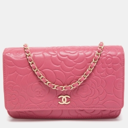 Chanel Pink Embossed Leather Camellia WOC Clutch Chanel
