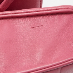 Pre Owned Chanel Pink Embossed Leather Camellia WOC Clutch