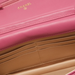 Pre Owned Chanel Pink Embossed Leather Camellia WOC Clutch