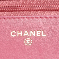 Pre Owned Chanel Pink Embossed Leather Camellia WOC Clutch