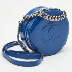 Pre Owned Chanel Blue Patent Leather Round as Earth Bag