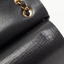 Pre Owned Chanel Black Quilted Caviar Leather Jumbo Classic Double Flap Bag