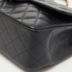 Pre Owned Chanel Black Quilted Caviar Leather Jumbo Classic Double Flap Bag