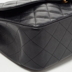 Pre Owned Chanel Black Quilted Caviar Leather Jumbo Classic Double Flap Bag
