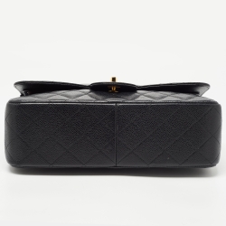 Pre Owned Chanel Black Quilted Caviar Leather Jumbo Classic Double Flap Bag