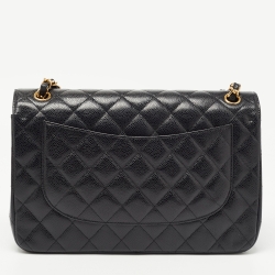 Pre Owned Chanel Black Quilted Caviar Leather Jumbo Classic Double Flap Bag