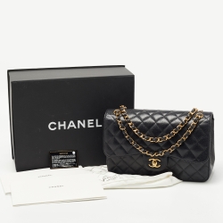 Pre Owned Chanel Black Quilted Caviar Leather Jumbo Classic Double Flap Bag