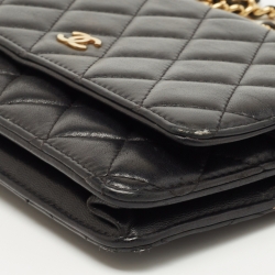 Pre Owned Chanel Black Quilted Lambskin Leather WOC Clutch Bag