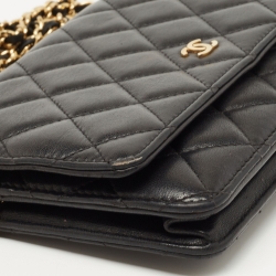 Pre Owned Chanel Black Quilted Lambskin Leather WOC Clutch Bag