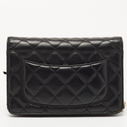 Pre Owned Chanel Black Quilted Lambskin Leather WOC Clutch Bag