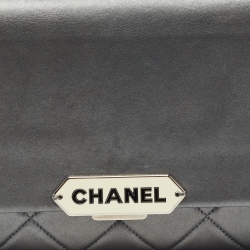 Pre Owned Chanel Metallic Grey Quilted Leather Retro Label Flap Bag