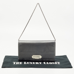 Pre Owned Chanel Metallic Grey Quilted Leather Retro Label Flap Bag