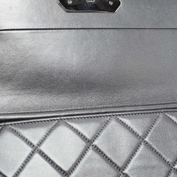 Pre Owned Chanel Metallic Grey Quilted Leather Retro Label Flap Bag