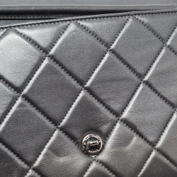 Pre Owned Chanel Metallic Grey Quilted Leather Retro Label Flap Bag