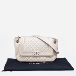 Pre Owned Chanel Pearl Beige Quilted Leather Boy Accordion Flap Bag