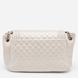 Pre Owned Chanel Pearl Beige Quilted Leather Boy Accordion Flap Bag