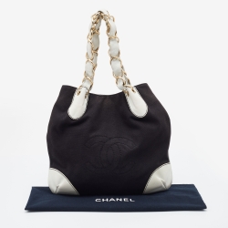 Pre Owned Chanel Black/White Canvas and Leather Vintage Olsen Hobo