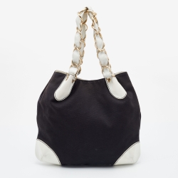 Pre Owned Chanel Black/White Canvas and Leather Vintage Olsen Hobo