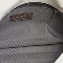 Pre Owned Chanel White/Beige Quilted Leather Medium Single Flap Bag