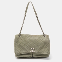 Pre Owned Chanel Mint Green Quilted Nubuck Maxi Natural Beauty Flap Bag