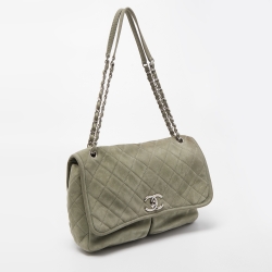 Pre Owned Chanel Mint Green Quilted Nubuck Maxi Natural Beauty Flap Bag