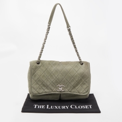Pre Owned Chanel Mint Green Quilted Nubuck Maxi Natural Beauty Flap Bag