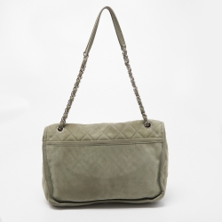 Pre Owned Chanel Mint Green Quilted Nubuck Maxi Natural Beauty Flap Bag