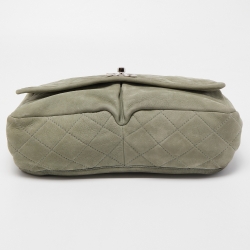 Pre Owned Chanel Mint Green Quilted Nubuck Maxi Natural Beauty Flap Bag