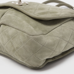 Pre Owned Chanel Mint Green Quilted Nubuck Maxi Natural Beauty Flap Bag